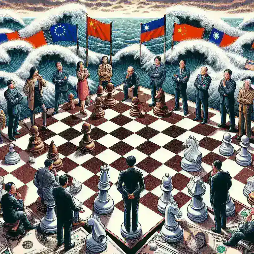 "Imagem ilustrativa destacando o impacto do conflito entre China e Taiwan nos mercados financeiros, com gráficos de investimentos e símbolos de tensão geopolítica, representando os desafios enfrentados por investidores."